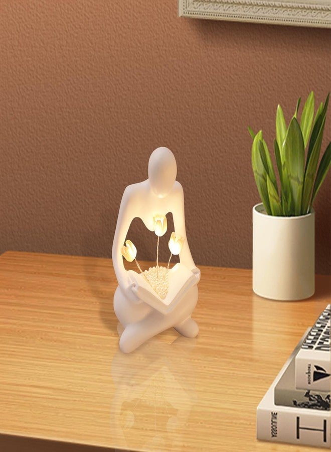 Neeenn Reading Women Statue with Tulip Lamp, Thinker Sculptures with Night Light, Abstract Art Ornament, Modern Aesthetic Figurine Decoration for Home Living Room Bedroom Office Table Desk Bookshelf Decor - Image 4